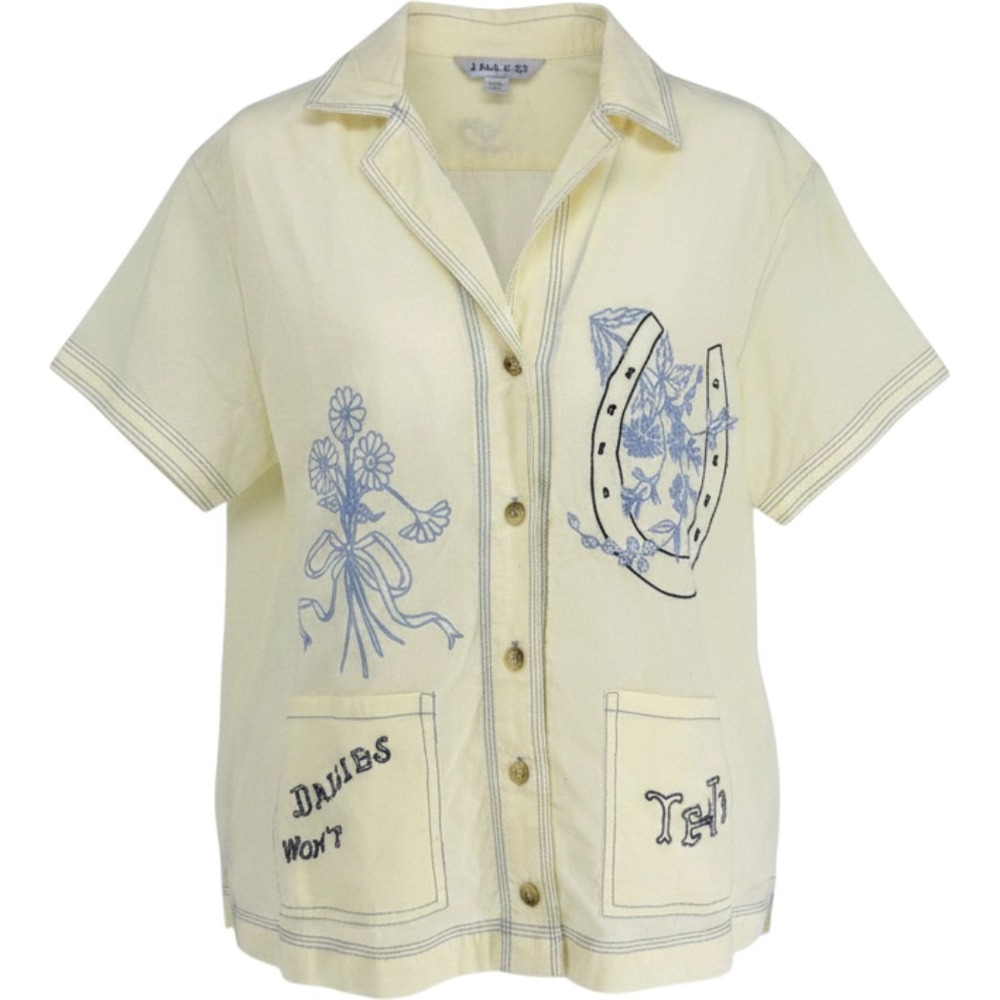 BDG OU NASH Daisies Wont Tell Embroidered Shirt Yellow Women Small NWT Western